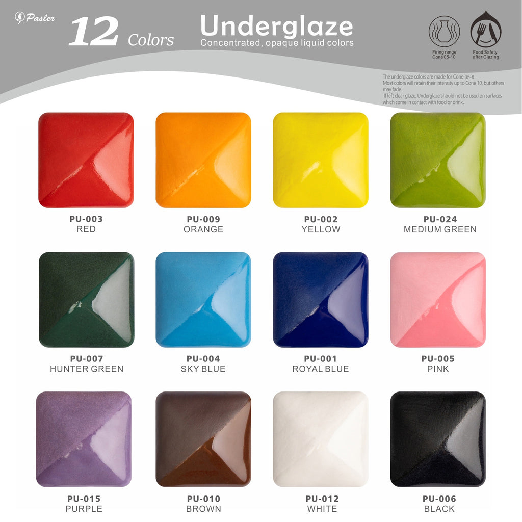Underglaze, 2 fl oz/60 ml,12-Color Concentrated opaque liquid Set of 12 colors