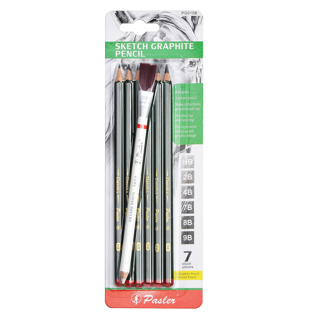 6 Graphite Drawing Pencil with a Eraser Pencil Set