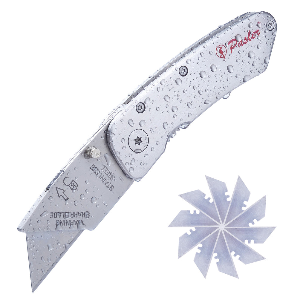 Pasler Folding Utility Knife Stainless Stell Body with 10-Piece Extra Blades.