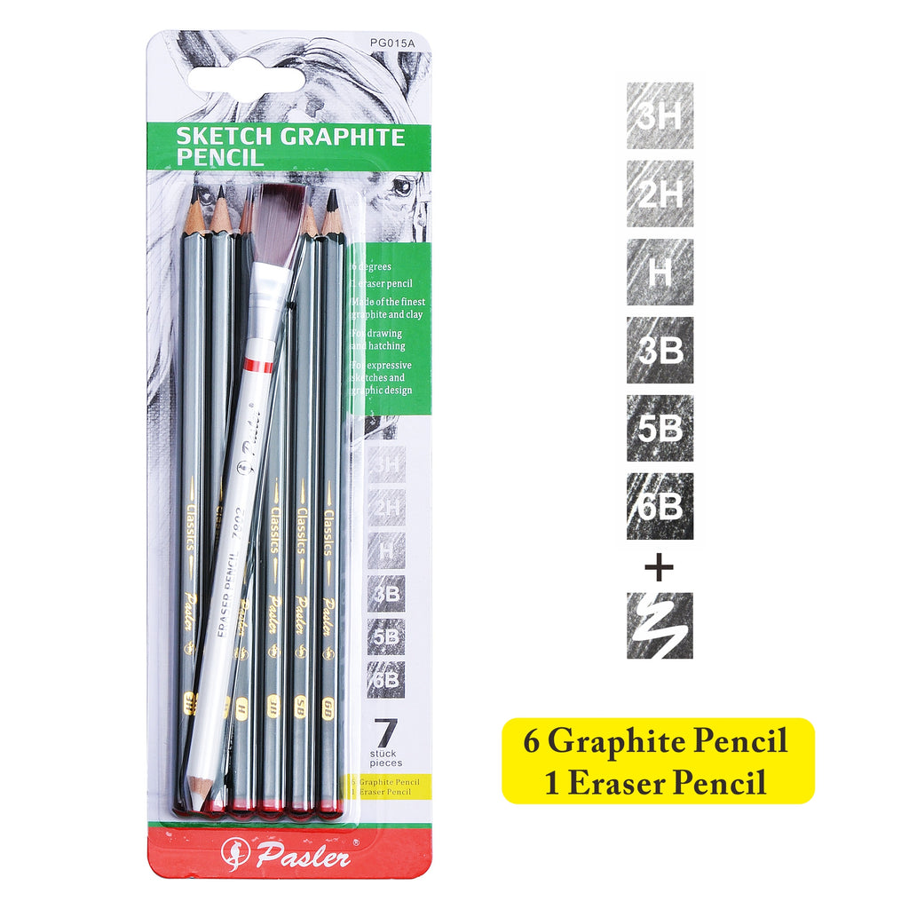 6 支石墨繪圖鉛筆和橡皮鉛筆套裝